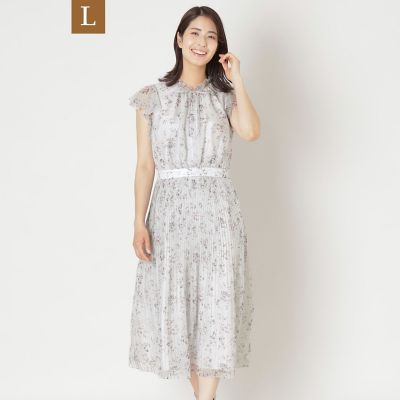 ＜TO BE CHIC L (Women/大きいサイズ)＞【Ｌ】フラワーリボンプリント　ギャザードレス