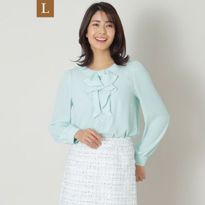 ＜TO BE CHIC L (Women/大きいサイズ)＞【Ｌ】フロントレース　ノーカラーブラウス