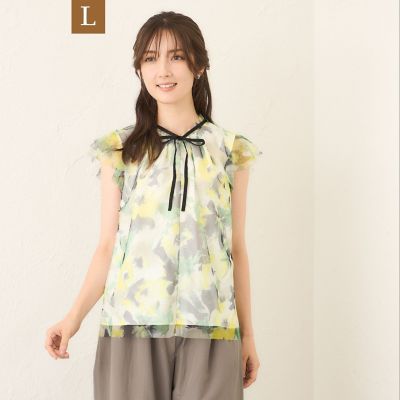 ＜TO BE CHIC L (Women/大きいサイズ)＞【Ｌ】ぼかしフラワー　リボンブラウス