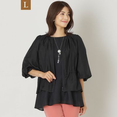 ＜TO BE CHIC L (Women/大きいサイズ)＞【Ｌ】スパンローン　ノーカラーブラウス