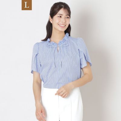 ＜TO BE CHIC L (Women/大きいサイズ)＞【Ｌ】カラミストライプ　シャツブラウス