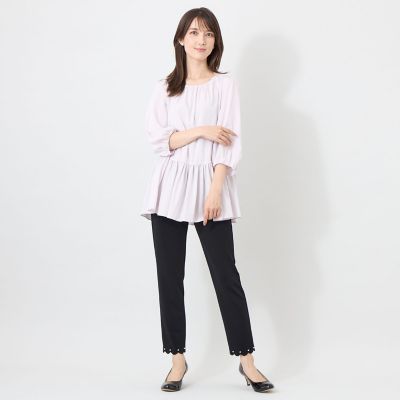 大きいサイズTO BE CHIC フリルプリーツ　バイカラーチュニックブラウス 大きいサイズTO BE CHIC フリルプリーツ バイカラーチュニックブラウス