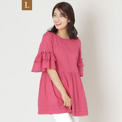 ＜TO BE CHIC L (Women/大きいサイズ)＞【Ｌ】ウェーブローン　スリーブフリルチュニック