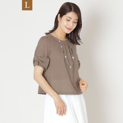 ＜TO BE CHIC L (Women/大きいサイズ)＞【Ｌ】ウェーブローン　スリーブリボンブラウス