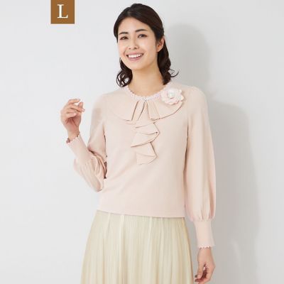 ＜TO BE CHIC L (Women/大きいサイズ)＞【Ｌ】フロントラッフルフリル　ニット
