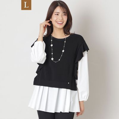 ＜TO BE CHIC L (Women/大きいサイズ)＞【Ｌ】タイプライターブラウスレイヤー　　ニット