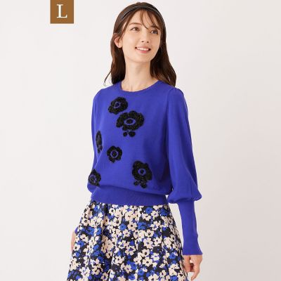 ＜TO BE CHIC L (Women/大きいサイズ)＞【Ｌ】ラメフェザー　モチーフニット