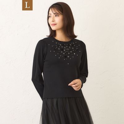 ＜TO BE CHIC L (Women/大きいサイズ)＞【Ｌ】フロントビジュー　ニット
