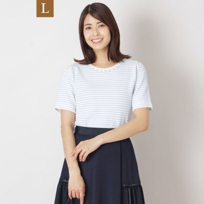 ＜TO BE CHIC L (Women/大きいサイズ)＞【Ｌ】ふくれジャカード　ボーダーニット