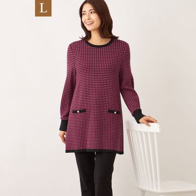 ＜TO BE CHIC L (Women/大きいサイズ)＞【Ｌ】千鳥　ニットチュニック