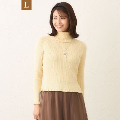 ＜TO BE CHIC L (Women/大きいサイズ)＞【Ｌ】パールビジュー　ケーブルリブニット