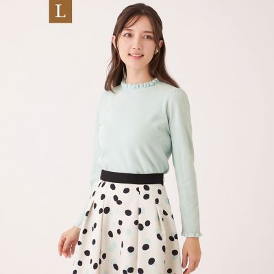 ＜TO BE CHIC L (Women/大きいサイズ)＞【Ｌ】レーヨンモール　フリルハイネックニット