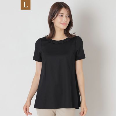 ＜TO BE CHIC L (Women/大きいサイズ)＞【Ｌ】タックリボン＆ビジューネック　チュニック