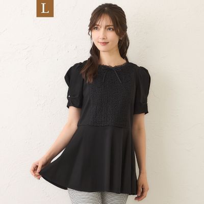 ＜TO BE CHIC L (Women/大きいサイズ)＞【Ｌ】コマフリル　カットソーコンビチュニック