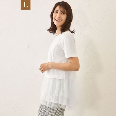 ＜TO BE CHIC L (Women/大きいサイズ)＞【Ｌ】チュールネットコンビ　チュニック