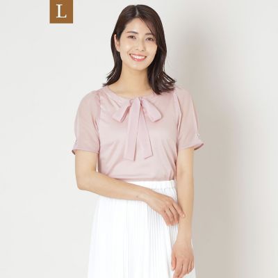 ＜TO BE CHIC L (Women/大きいサイズ)＞【Ｌ】リボンネック　スリーブコンビカットソー