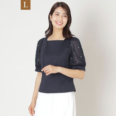 ＜TO BE CHIC L (Women/大きいサイズ)＞【Ｌ】ドットパールスリーブ　カットソー