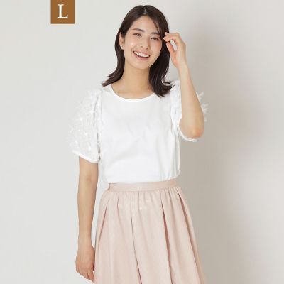 ＜TO BE CHIC L (Women/大きいサイズ)＞【Ｌ】リボンチュール　カットソー