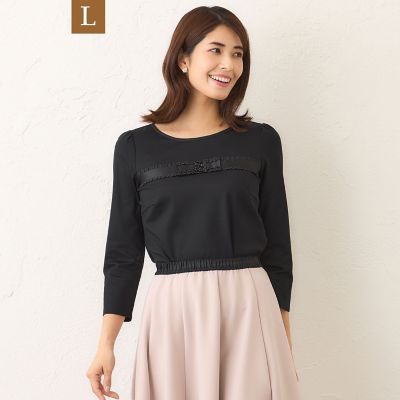 ＜TO BE CHIC L (Women/大きいサイズ)＞【Ｌ】リボンモチーフファンシーカットソー