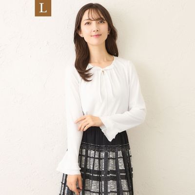 ＜TO BE CHIC L (Women/大きいサイズ)＞【Ｌ】リボンビジュー　カットソー
