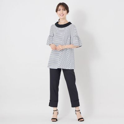 L】デザインネック ボーダーチュニック | TO BE CHIC L (Women/大きい