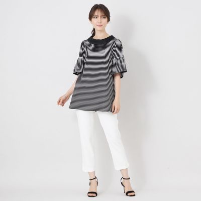 L】デザインネック ボーダーチュニック | TO BE CHIC L (Women/大きい