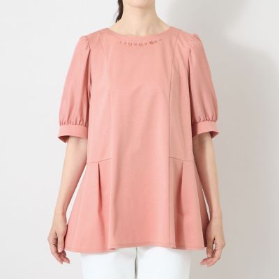 TO BE CHIC フリル袖 ピンク チュニック L】フロントビジュー カットソーチュニック | TO BE CHIC L (Women