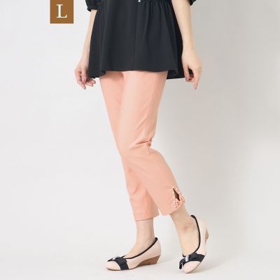 ＜TO BE CHIC L (Women/大きいサイズ)＞【Ｌ】サイドスリット　リボンモチーフ　パンツ