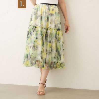 ＜TO BE CHIC L (Women/大きいサイズ)＞【Ｌ】ぼかしフラワー　ティアードスカート