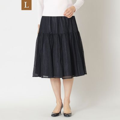 ＜TO BE CHIC L (Women/大きいサイズ)＞【Ｌ】アイレットレース　ティアードスカート