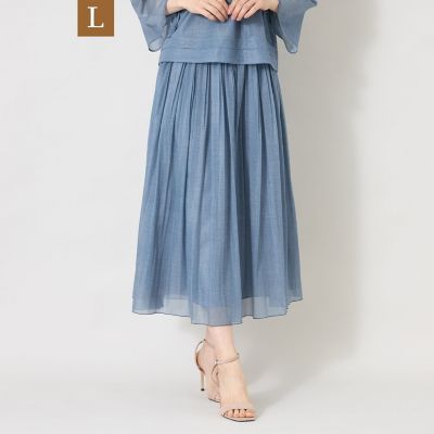 TO BE CHIC デニムプリント エアリープリーツスカート L L】デニムプリント エアリープリーツスカート | TO BE CHIC L (Women
