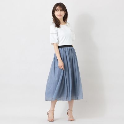L】デニムプリント エアリープリーツスカート | TO BE CHIC L (Women