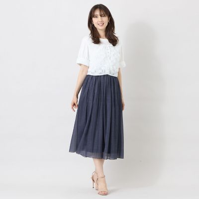 L】デニムプリント エアリープリーツスカート | TO BE CHIC L (Women