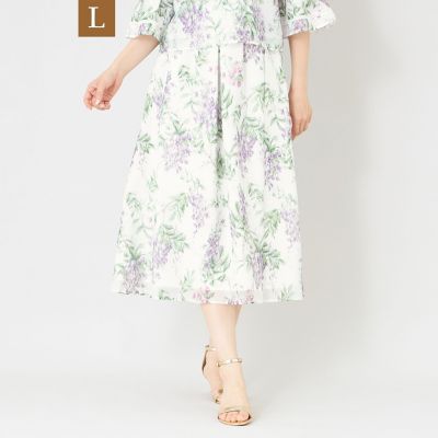 L】ライラックプリント ボリュームタックスカート | TO BE CHIC L