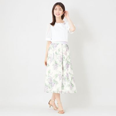 L】ライラックプリント ボリュームタックスカート | TO BE CHIC L