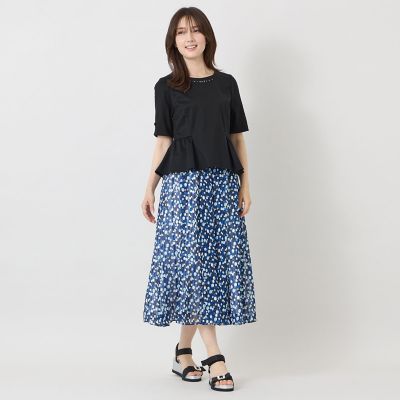 L】シャドードットプリント タックフレアスカート | TO BE CHIC L