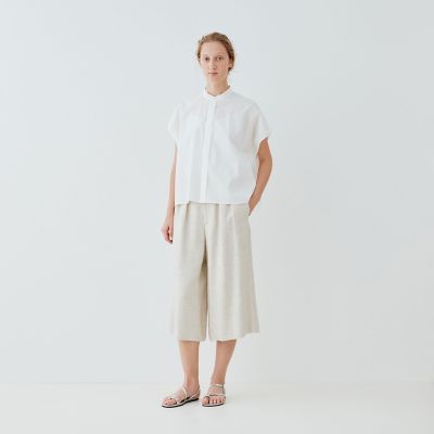 コットンタイプライター　スタンドネック　ボックスシャツ