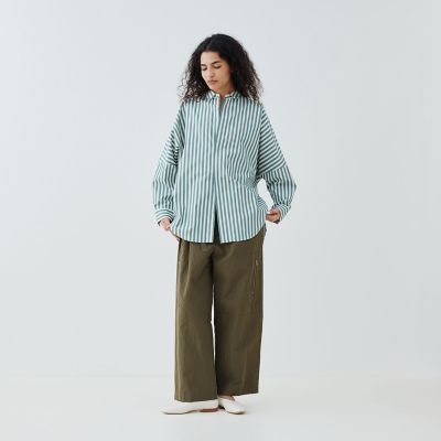 GALERIE VIE / 25SS/スムースポプリンワイドシャツ/FREE/コットン/GRN/ストライプ/23-01-51-01113 スムースポプリン レギュラーワイドシャツ | GALERIE VIE (Women