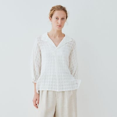 GALERIE VIE ホワイト チェック柄 シャツ シアーチェック ワイドシャツ（シャツ/ブラウス）｜GALERIE VIE