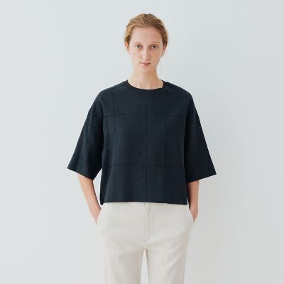 リブコンビフレンチリネン　ワイドシャツ
