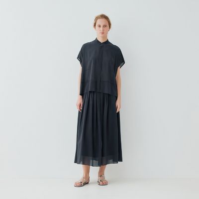 ライトシルクストレッチ　スタンドネックボックスシャツ