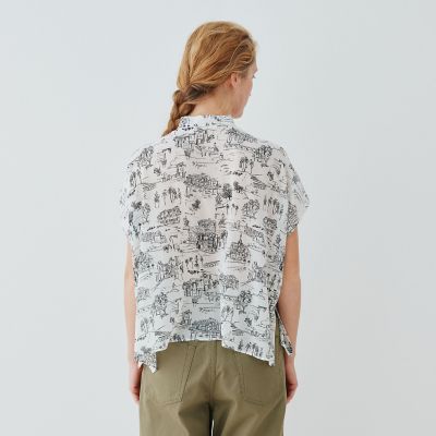 LandScapeシルクストレッチ スタンドネックボックスシャツ