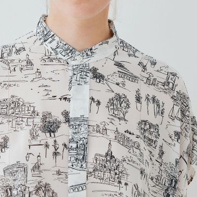 【GALERIE VIE】ライトシルクストレッチ スタンドネックボックスシャツ GALERIE VIE（ギャルリー ヴィー）の「ライトシルクストレッチ