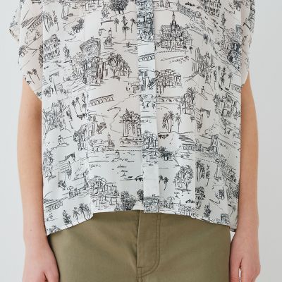 ブラウス シャツ LandScapeシルクストレッチ スタンドネックボックスシャツ レディース LandScapeシルクストレッチ スタンドネックボックスシャツ