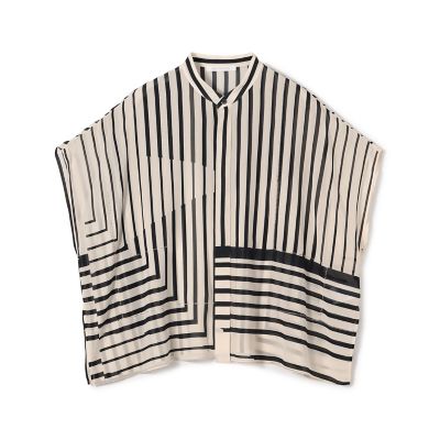 ＜GALERIE VIE (Women)＞ストライプシルクストレッチ　スタンドネックボックスシャツ