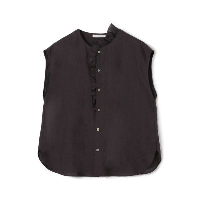 ＜GALERIE VIE (Women)＞【予約商品６月下旬以降順次お届け】リネンポプリン　カットオフフリルブラウス