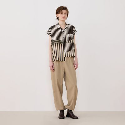 ギャルリーヴィー　24AW シルクハブタエプリント スキッパーシャツ　手洗い可 シルクハブタエストライププリント アシンメトリーヘムシャツ