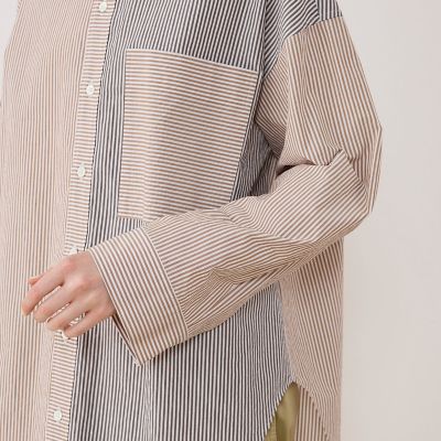 ワッシャーコットンポプリン ストライプコンビシャツ | GALERIE VIE 