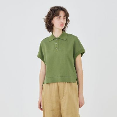 予約商品6月下旬以降順次お届け】リブコンビフレンチリネン ポロ