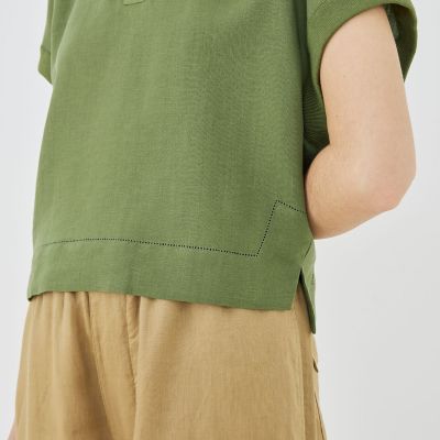 予約商品6月下旬以降順次お届け】リブコンビフレンチリネン ポロ